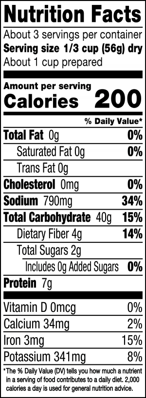 nutrition label for Black Beans & Rice Dinner