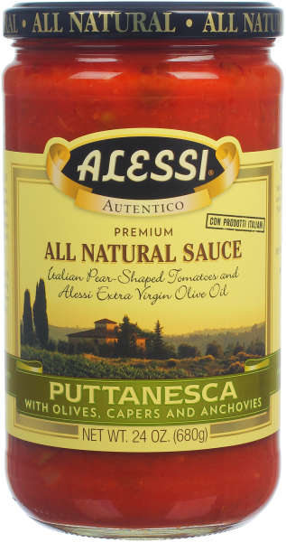 Alessi 24 oz Pasta Sauce Puttanesca With Olives, Capers, and Anchovies