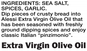 ingredients label for Extra Virgin Olive Oil & Dipping Spices