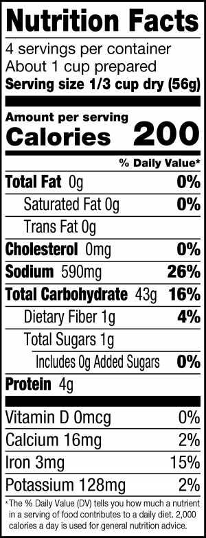 nutrition label for Mexican Rice with Whole Grain Corn