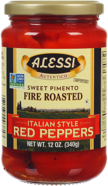 Alessi 12 oz Sweet Pimento Fire Roasted Italian Style Peppers