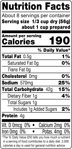 nutrition label for Risotto Base