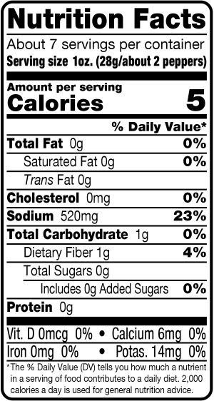 nutrition label for Greek Peppers