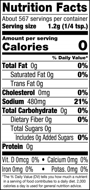 nutrition label for Himalayan Pink Salt Fine