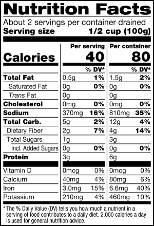 nutrition label for Hearts of Palm Whole