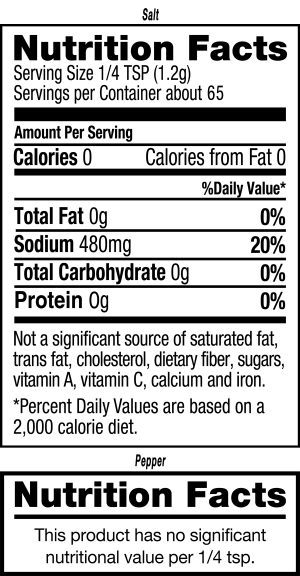 nutrition label for Small Salt & Pepper Grinder