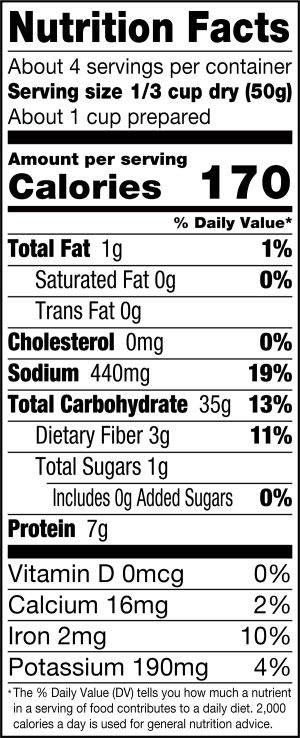 nutrition label for Porcini Mushroom Farro
