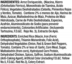 ingredients label for Low Sodium Yellow Rice Dinner