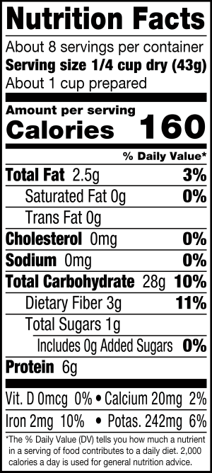 nutrition label for Organic Tri-Color Quinoa