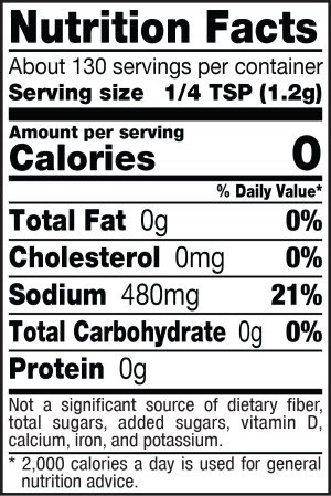 nutrition label for Coarse Sea Salt Grinder