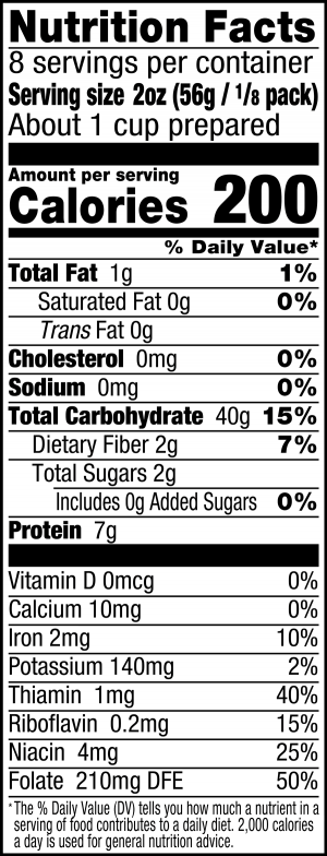nutrition label for Fettuccine