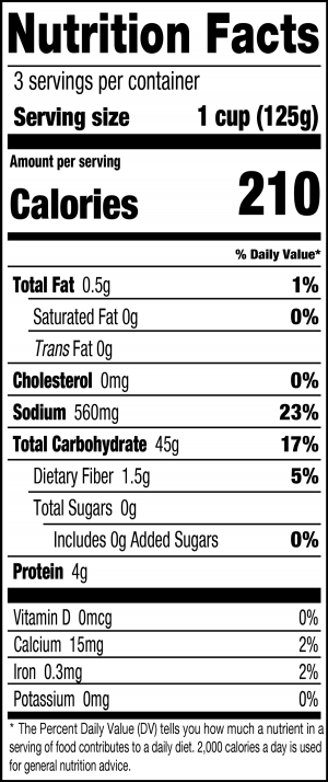 nutrition label for Gluten Free Gnocchi